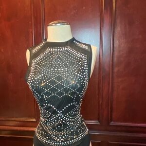 Love J Rhinestone Mesh Bodysuit – Black (L)